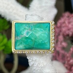Faceted Turquoise 18k Gold Sheila Fajl GLOW Masterpiece Statement Ring Size 10